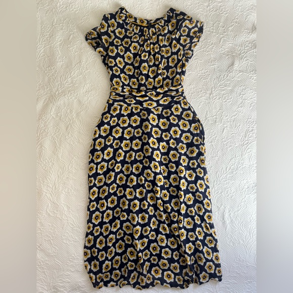 Boden Carey dress navy blue yellow flower floral print high neck silk zip up - Picture 5 of 16